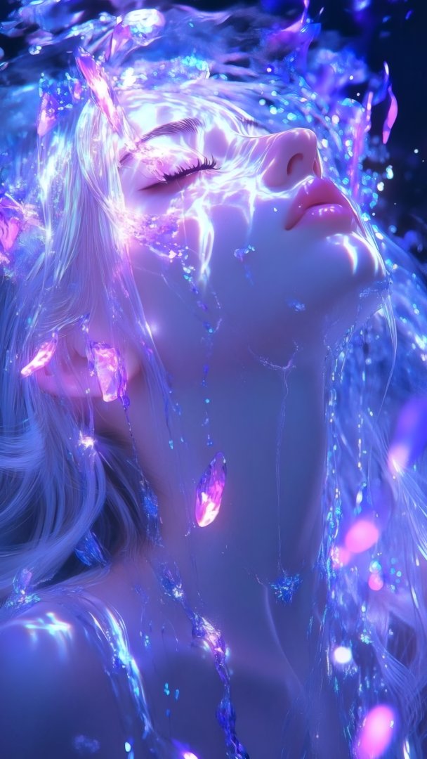 水晶冰晶少女 蓝紫梦幻空灵发光