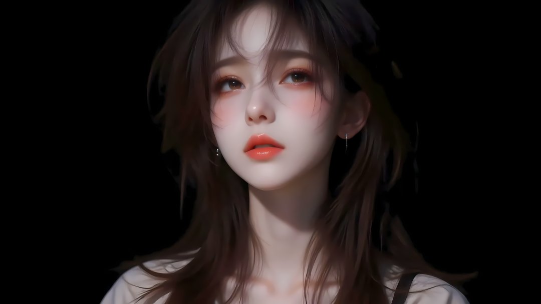氛围感美女4K壁纸 AI生成纯黑背景人像特写