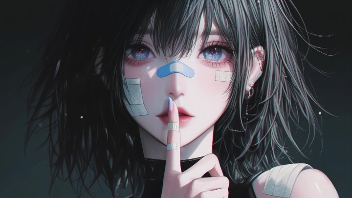 创可贴短发美女4K高清壁纸