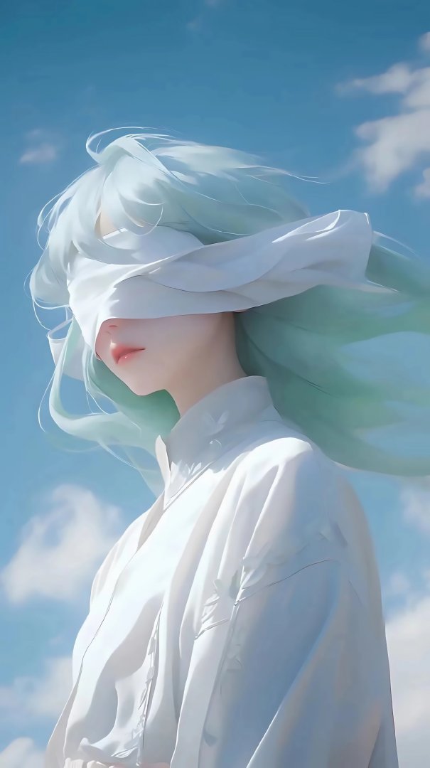 蒙眼少女蓝天空灵治愈2152×3840竖屏4K高清壁纸