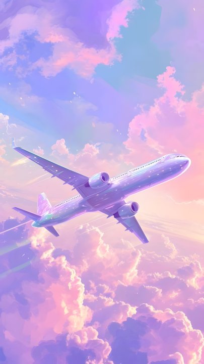 梦幻飞机天空手机壁纸 粉紫色治愈系 ins风高清壁纸