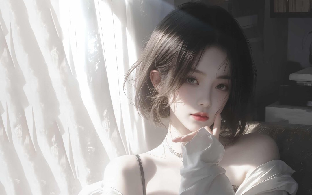 窗边短发温柔女生电脑壁纸 治愈氛围感写实二次元