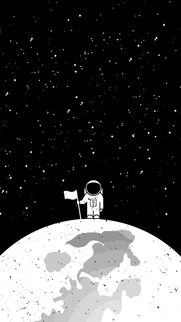 黑白极简宇航员月球插旗 太空风手机壁纸