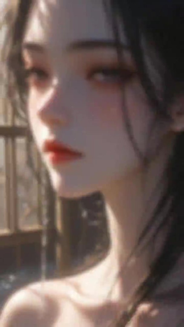 二次元少女动态壁纸 黑发湿发水珠沐浴