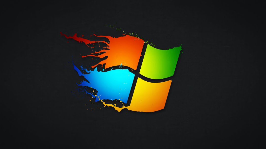 Windows创意泼墨logo壁纸 微软四色标志深色科技风