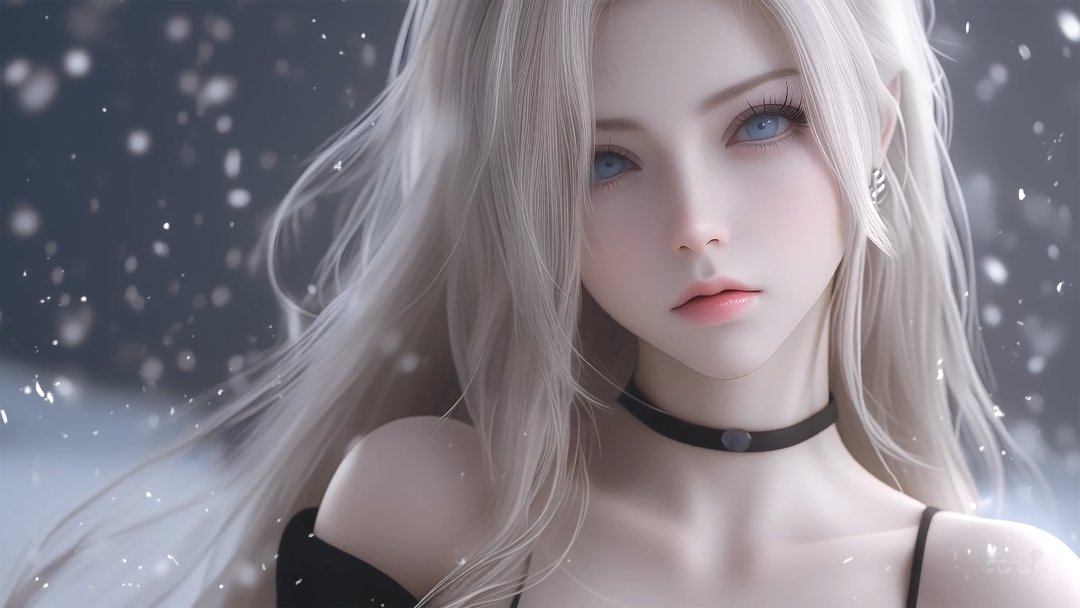 异次元超清银发美少女，冷艳蓝眼飘雪横屏桌面壁纸