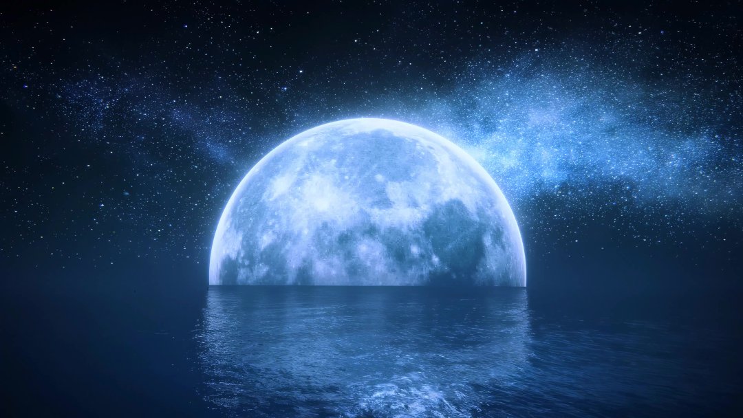 月夜海面波光粼粼 梦幻动态壁纸视频