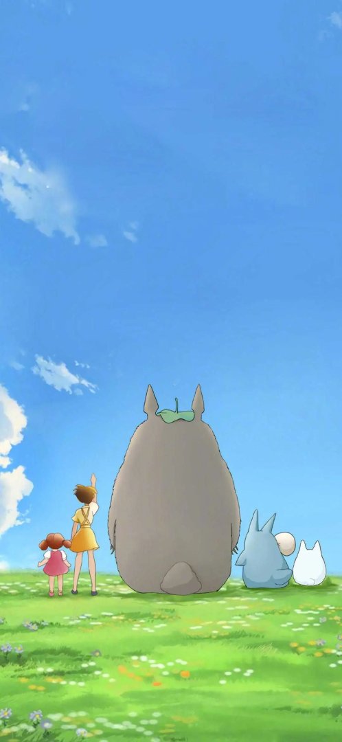 龙猫手机壁纸 宫崎骏吉卜力小月小梅1080×2340治愈蓝天竖屏背景