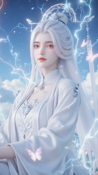 动漫《剑来》剑妈高清壁纸 白衣白发剑仙手机竖屏壁纸