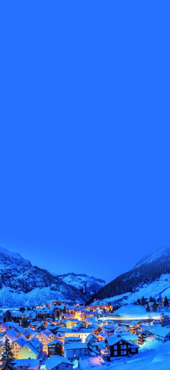 蓝调雪山小镇夜景手机壁纸 冬日雪景灯光村庄