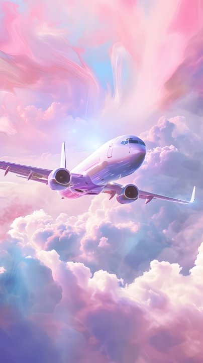 粉色云海飞机壁纸 治愈天空手机竖屏