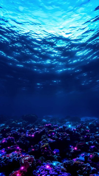 AI生成蓝色海底 水下光影