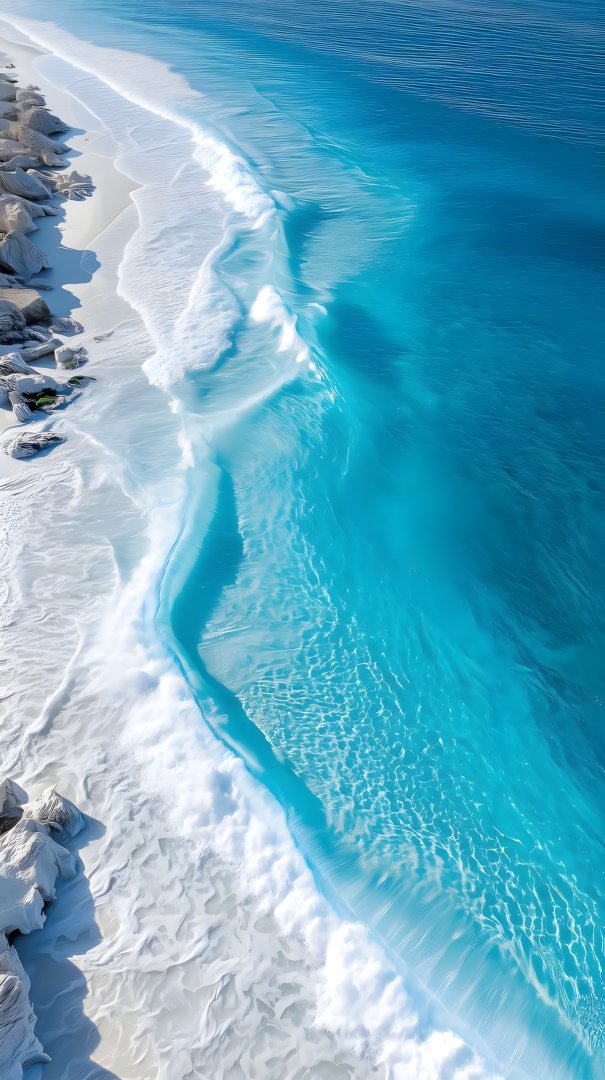 俯瞰白沙滩海浪 绿松石海水治愈系海岛