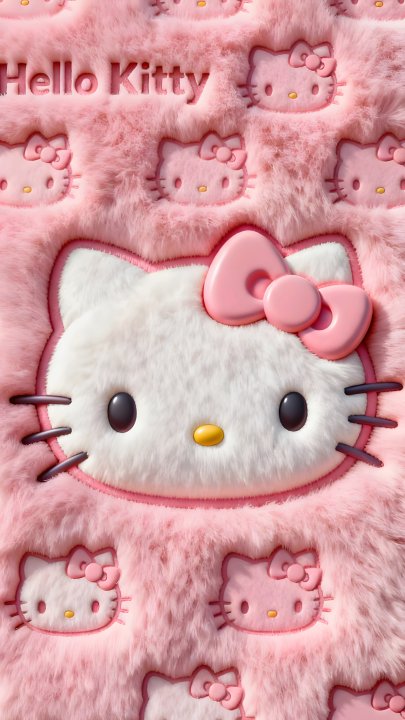 Hello Kitty毛绒3D手机壁纸 粉色凯蒂猫少女心高清壁纸下载