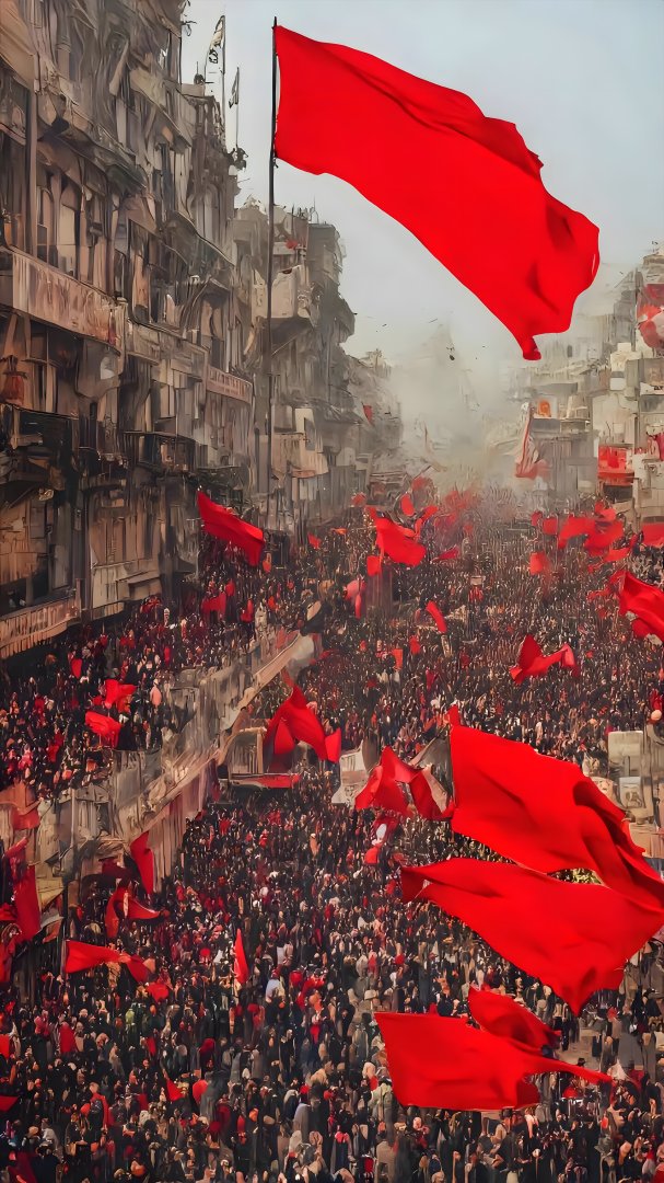 红旗如海人群街道竖屏手机壁纸 中国红2580×4587高清壁纸