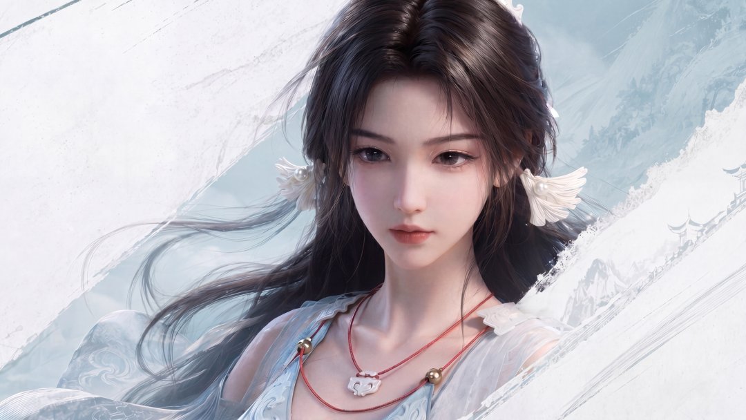 凡人修仙传南宫婉4K壁纸 浅蓝白衣花瓣发饰3840×2160高清电脑壁纸