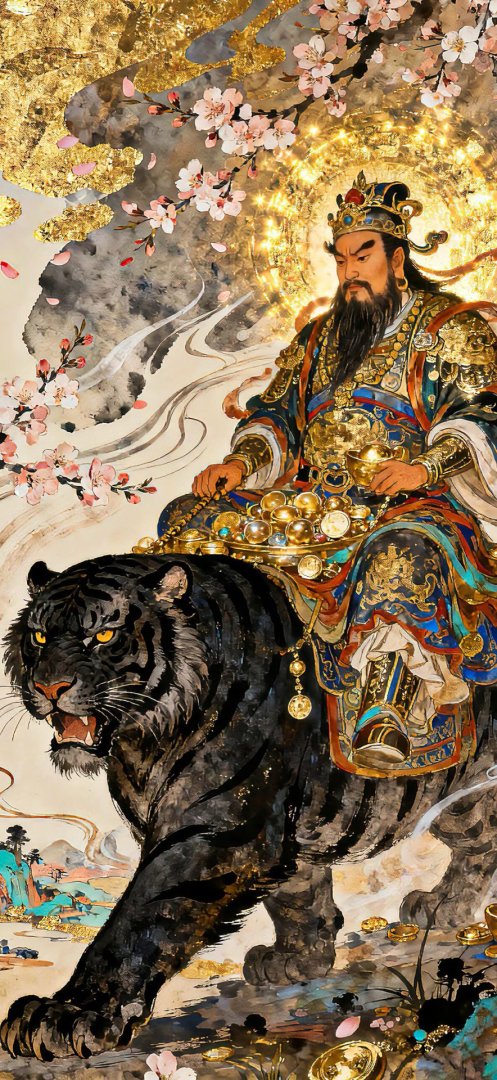 赵公明骑黑虎武财神手机壁纸 招财进宝国风884×1920竖屏高清壁纸