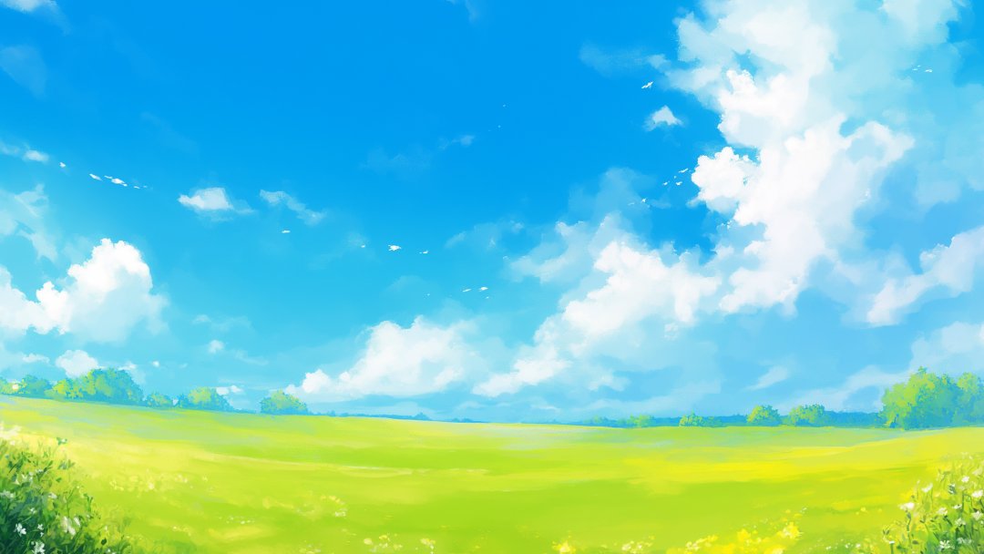 新海诚风格草原晴空4K壁纸 蓝天白云田园3840×2160高清电脑壁纸