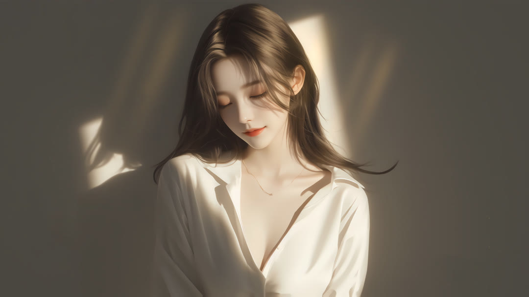 闭眼侧脸美女16K壁纸 写实人像插画15360×8640超高清桌面背景