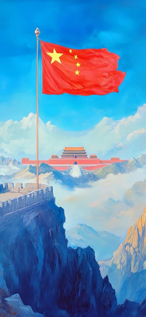 五星红旗长城天安门竖屏手机壁纸 中国红庄严2580×5583高清壁纸