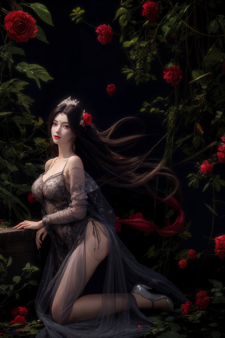 完美世界柳神红玫瑰暗黑风手机壁纸 黑蕾丝妖冶3072×4608竖屏高清壁纸