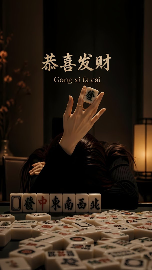 恭喜发财麻将手机壁纸 發字台灯中式1882×3344竖屏高清壁纸