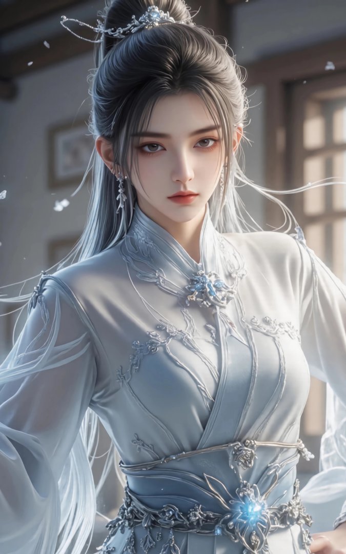 剑来宁姚飘雪室内手机壁纸 银蓝白衣剑仙2400×3840竖屏高清壁纸