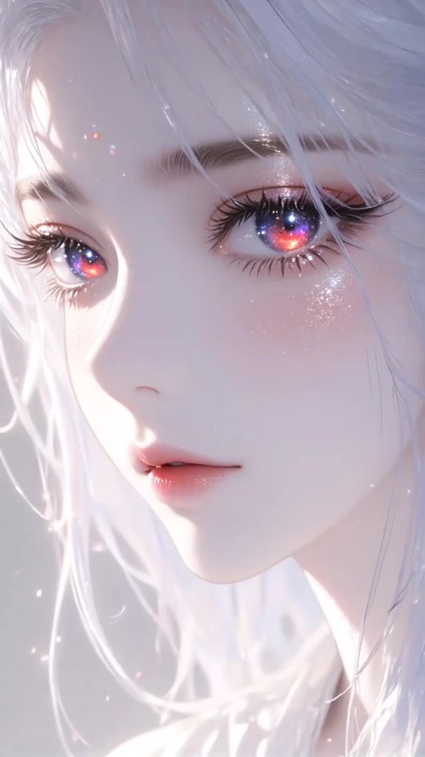 白发少女动态手机壁纸 星空眼梦幻柔光