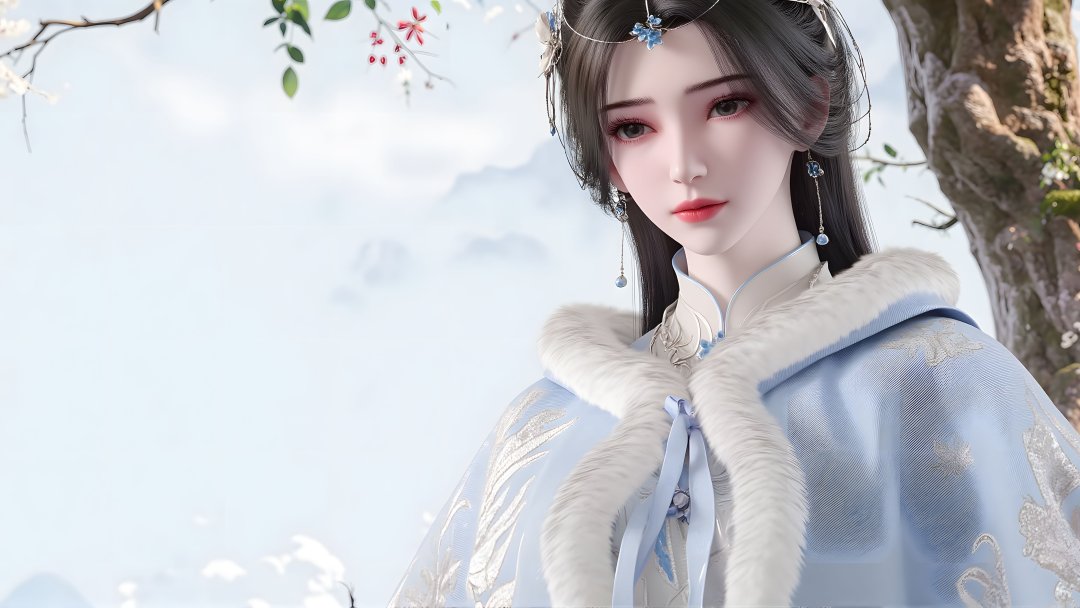 仙逆李慕婉浅蓝毛领5K壁纸 国风清冷5760×3240高清桌面背景