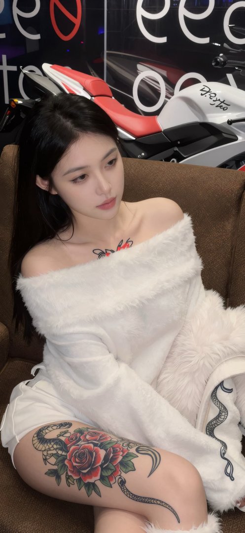 白裙牡丹纹身美女户外手机壁纸 牛逼大腿字888×1920竖屏壁纸