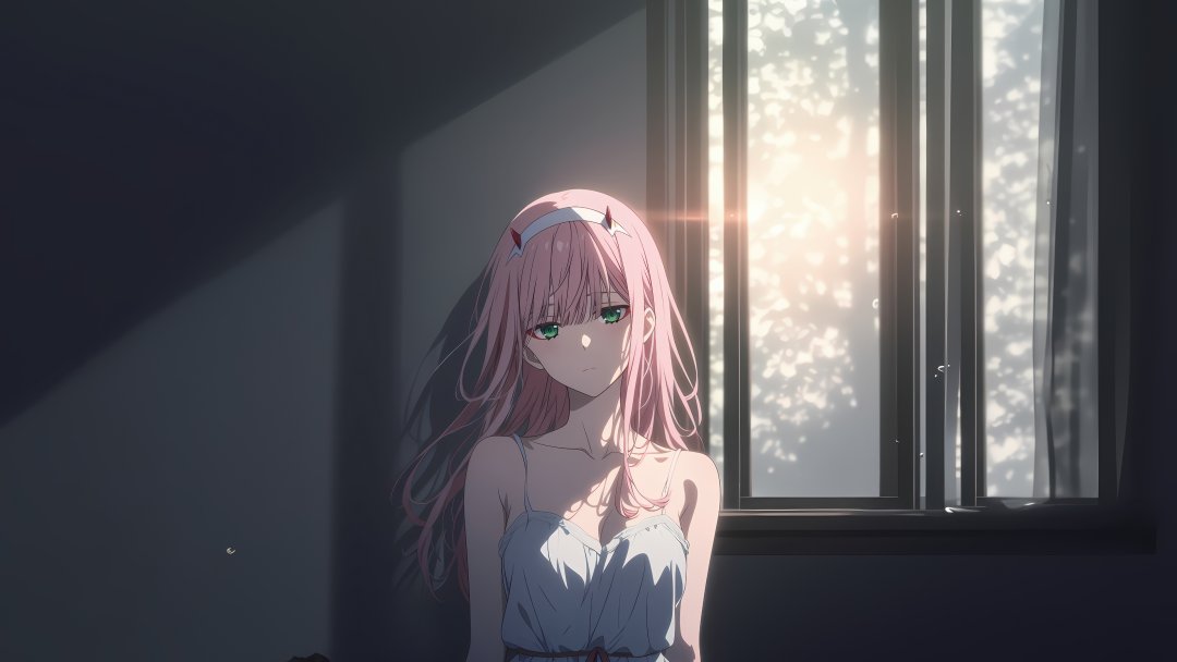 DARLING in the FRANXX 02壁纸 粉发绿眸窗边光影