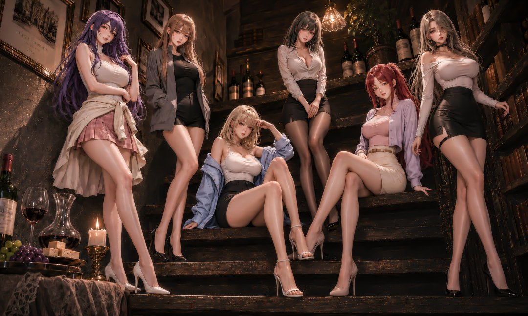 六御姐复古楼梯5K壁纸 职场美女红酒5838×3500高清桌面背景