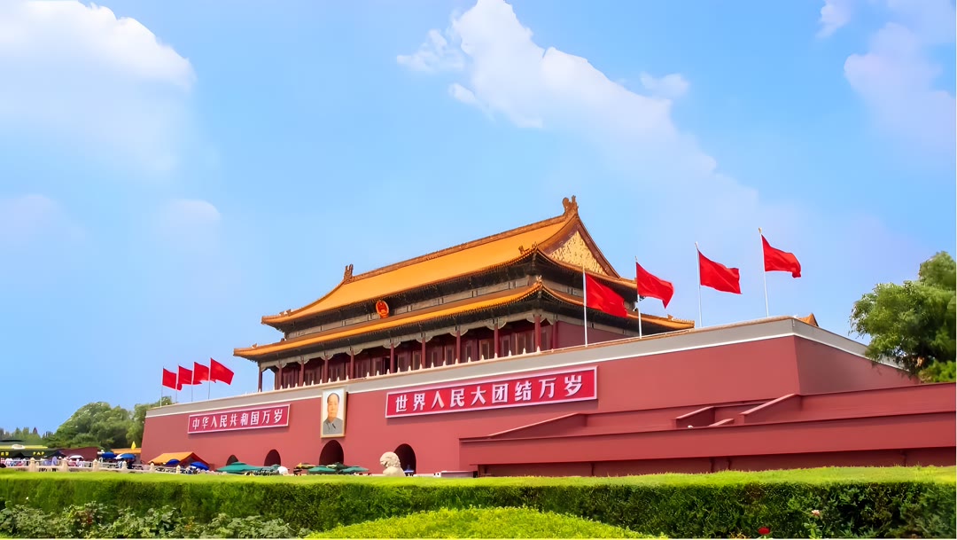 北京天安门城楼9K壁纸 红墙黄瓦蓝天白云8942×5040高清电脑壁纸