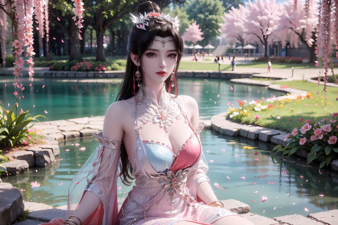 仙逆柳眉春日樱花池畔壁纸 粉白纱裙东方玄幻3528×2352高清电脑壁纸