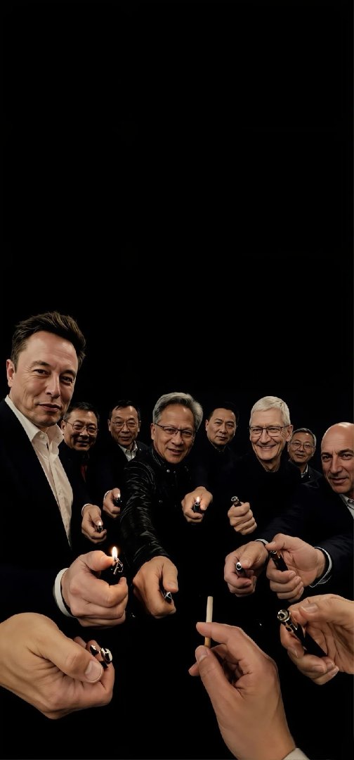 科技大佬点烟名场面手机壁纸 马斯克黄仁勋库克896×1920竖屏高清壁纸