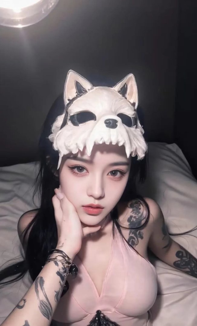动物面具纹身美女手机壁纸 暗黑卧室氛围感958×1588竖屏高清壁纸
