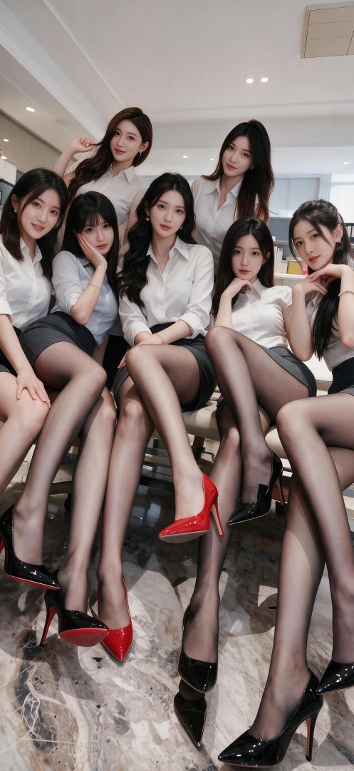 职场OL七美女 白衬衫职业装包臀裙自拍
